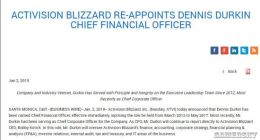 动视暴雪新CFO Dennis Durkin上任 多年老将重新上马