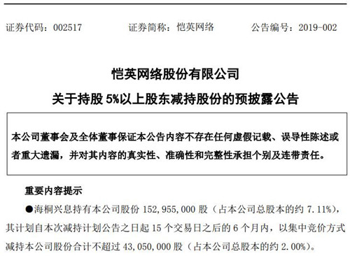 恺英网络公告截图