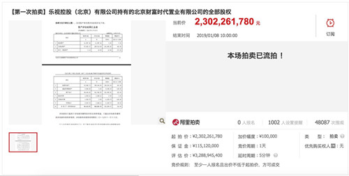 乐视旗下世茂工三项目流拍 23亿元起拍无一人报名_500