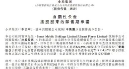 小米集团：雷军等控股股东承诺未来1年不出售公司股份