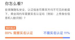滴滴就乘网约车是否实名认证征求意见 九成网友赞成