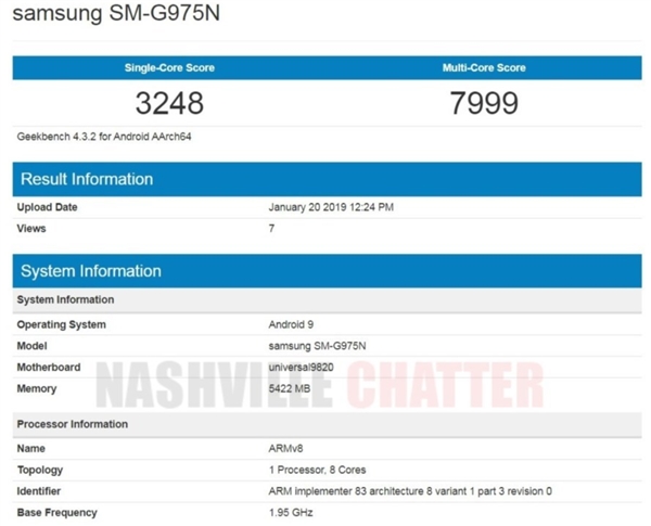 三星Exynos 9820现身跑分网站：多核成绩甚至不及骁龙845