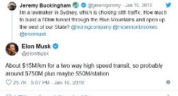 马斯克Twitter大力推介隧道项目 低报价让专家难以置信