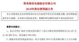 海信电器预计2018年净利润同比减少59%至66%