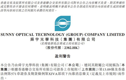 舜宇光学科技公告截图