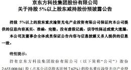 京东方：股东重庆渝资和合肥建翔拟合计减持不超过2%公司股份