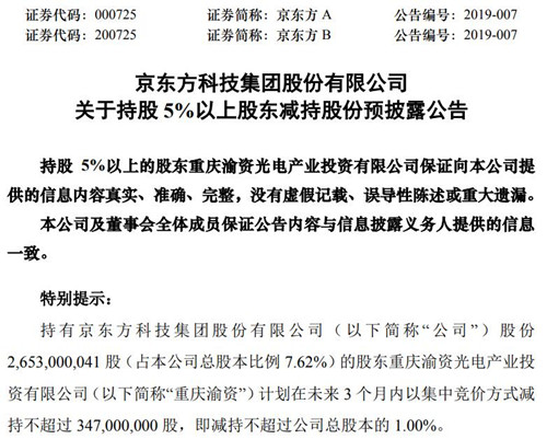 京东方公告截图