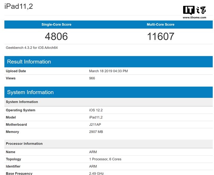 苹果新款iPad跑分:A12+3GB内存