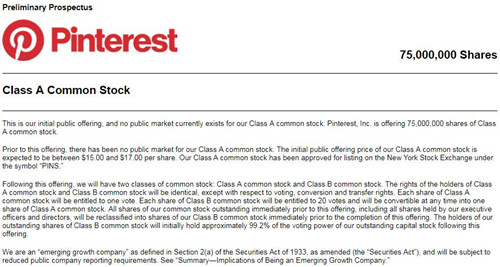 Pinterest招股文件截图