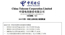 中国电信2019年Q1经营收入961.35亿元 净利润59.56亿元