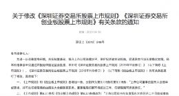 深交所发布修改《深圳证券交易所股票上市规则》等条款通知