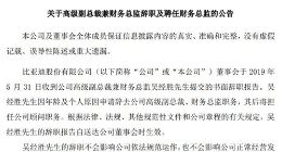 比亚迪高级副总裁兼财务总监吴经胜因年龄及个人原因辞职