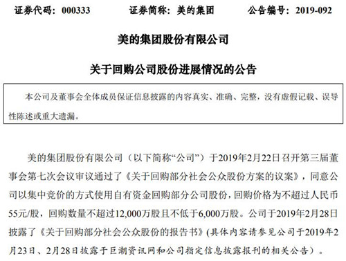 美的集团公告截图