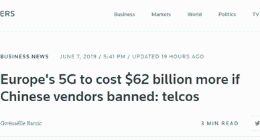 路透：如封杀华为中兴，欧洲建5G要多花4287亿元