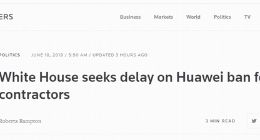 美国白宫官员请求延期禁华为