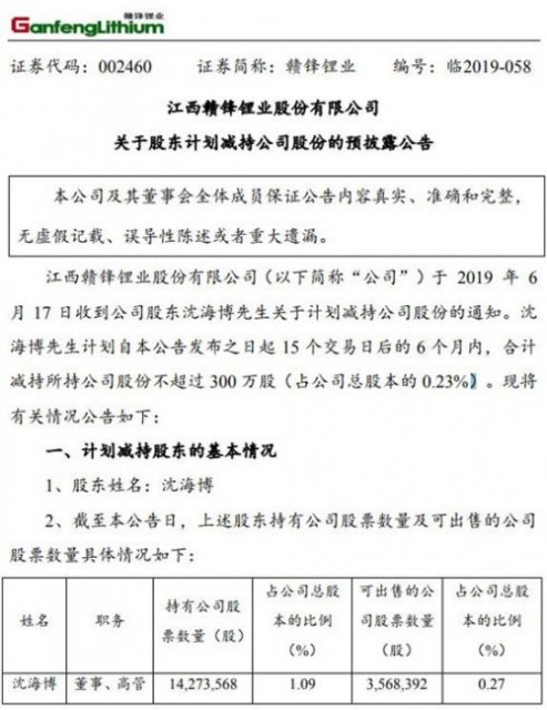 赣锋锂业公告截图