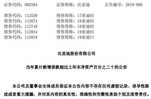 比亚迪公告截图