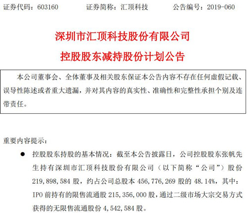 汇顶科技公告截图