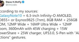 45W快充希望再现！三星GalaxyNote 10系列详细配置曝光