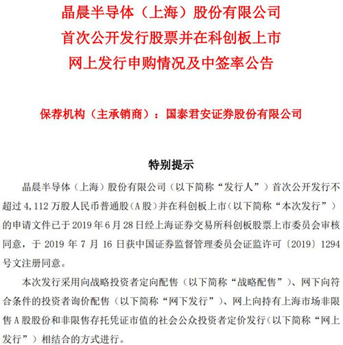 晶晨股份公告截图