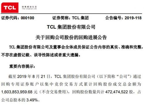 TCL集团公告截图