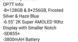 9月26日发布？一加7T系列配置细节曝光：骁龙855 Plus+90Hz 2K屏