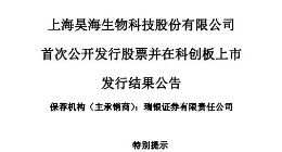 科创板｜昊海生科披露发行结果 网上投资者弃购1.056万股