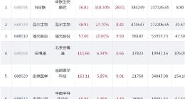 科创板今日35只个股上涨 福光股份涨停仅天准科技下跌