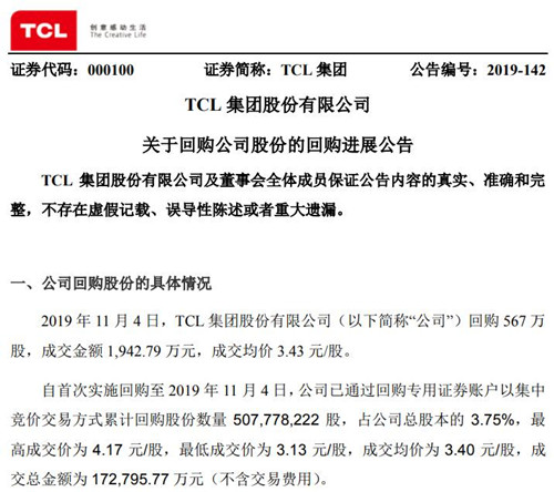 TCL集团公告截图