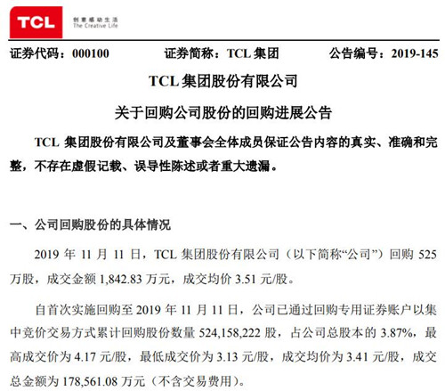 TCL集团公告截图