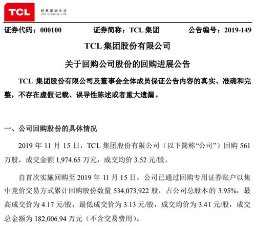 TCL集团公告截图
