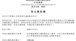 小米集团授出300万股购股权 行使价13.6港元