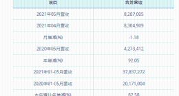 华邦电子2021年5月营收为新台币82.07亿元