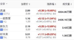 中概教育股反弹：好未来涨超25% 一起教育涨幅近12%