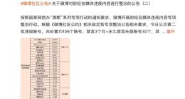 微博：第二批共处置10106个账号 十万粉丝到一百万粉丝的账号8个
