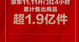 京东11.11晚8开启四小时累计售出商品超1.9亿件