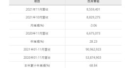 华邦电子11月营收为新台币85.59亿元 较去年同期增加28.23%