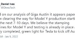 Wedbush：特斯拉德州工厂预计在7到10天内开始生产Model Y
