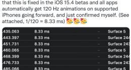 苹果iOS 15.4 Beta新增支持所有第三方应用的120Hz ProMotion刷新率