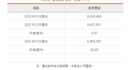 华邦电子2022年1月营收为新台币86.90亿元 较去年同期增加25.89%