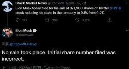 马斯克否认减持推特股份：最初监管文件数字有误