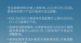 蔚来宣布部分车型涨价1万元