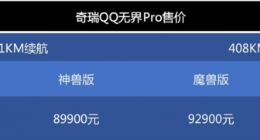 奇瑞QQ无界Pro开启预售：高通6155芯片/最长续航408km 7.99万元起