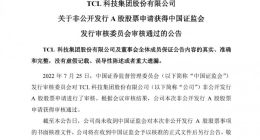 TCL：非公开发行A股股票申请获证监会审核通过