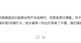 哈啰单车回应崩了：系统已修复 受影响用户补偿1天骑行卡