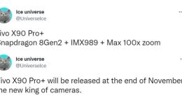 vivo X90 Pro+影像细节曝光：索尼IMX989+100被变焦 堪称相机之王