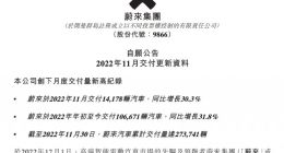 蔚来：11月交付14178辆汽车 同比增长30.3%