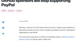 泄露3.5万用户数据后 微软GitHub项目打赏功能不再支持PayPal付款