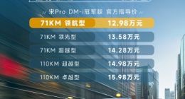 比亚迪宋Pro DM-i冠军版新增71KM领航型上市：12.98万元