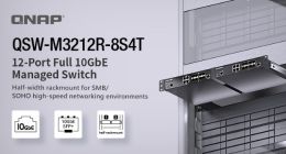 威联通（QNAP）推出 QSW-M3212R-8S4T 全 10 GbE 半机架式网管型交换机